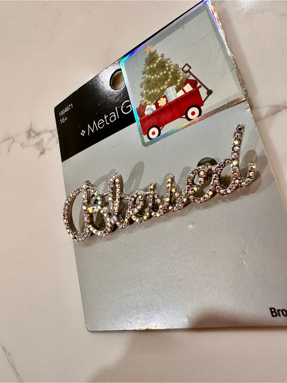 'Blessed' Crystal Script Brooch - Picture 2 of 8